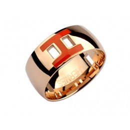 Hermes Enamel H Ring in 18kt Pink Gold with Red